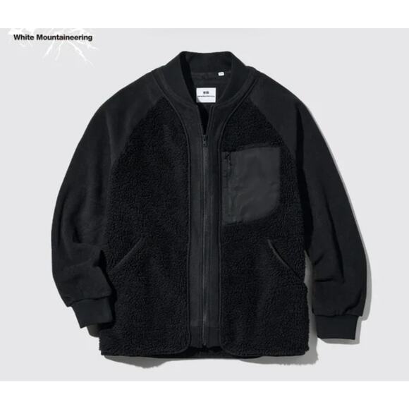 Uniqlo White Mountaineering Black Fleece Oversized Jacket Men's Size XL Sherpa